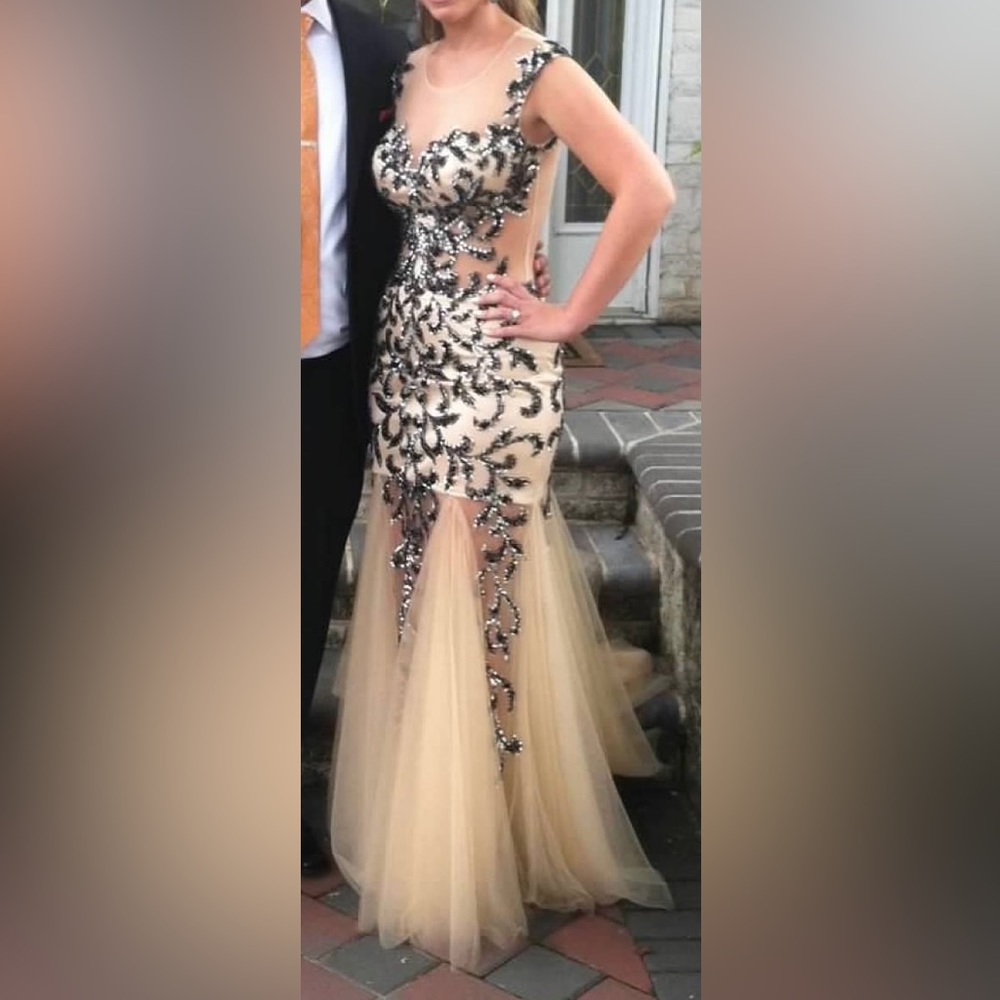 Jovani black and nude dress with sheer back, size 6
